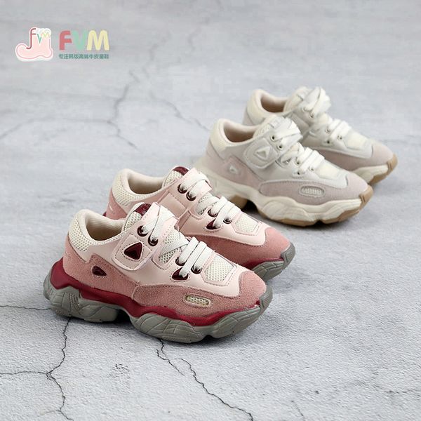 

girls' shoes 2020 new spring and autumn children's net red dad shoes boys sneakers genuine leather white fashion trend, Black;red