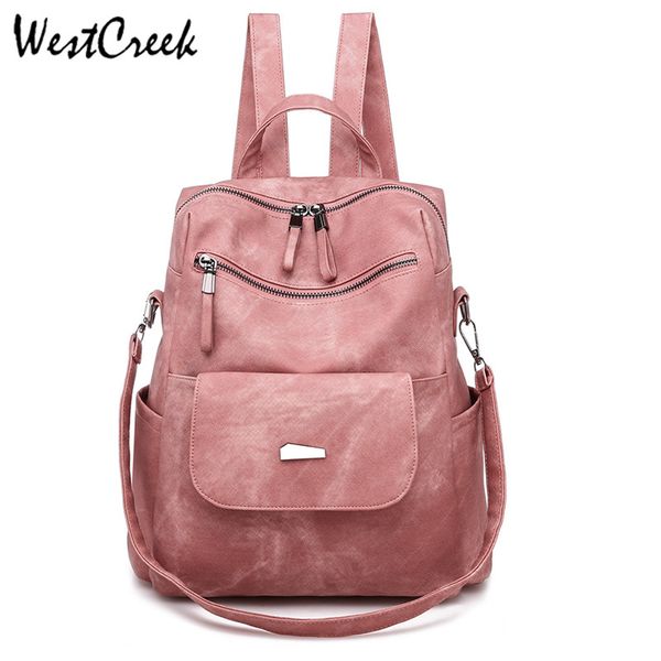 

westcreek brand vintage pink backpacks women female bag pu bagpack fashion retro backpack purse