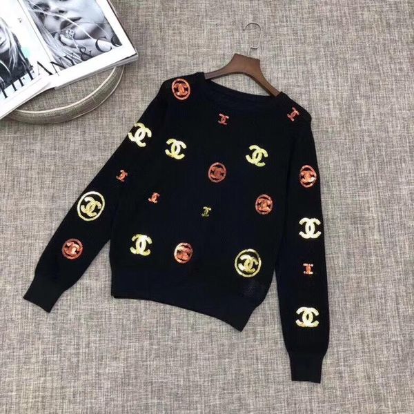 

High end de igner 2019 white black long leeve hollow out women 039 weater logo print equin knitting women 039 knit and tee 728