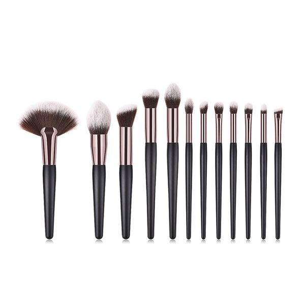 

Luxury 12pc makeup bru he kit pro co metic make up bru h et wood black handle nylon fiber