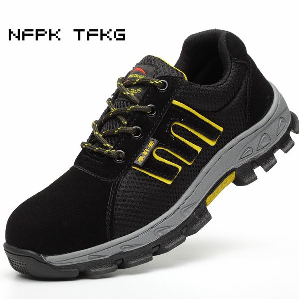 

large size men leisure steel toe cap working safety shoes anti-puncture building site worker sneakers security boots protective, Black