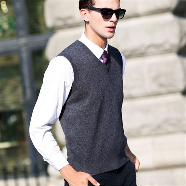 

100% merino wool vests v-neck sleeveless vest sweater men winter thick warm cashmere sweaters plus size -4xl, White;black