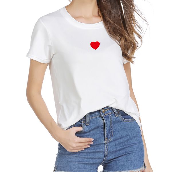 

new arrivals women summer t shirt basic heart printed all match o-neck short sleeve tee love heart printed drop shipping, White