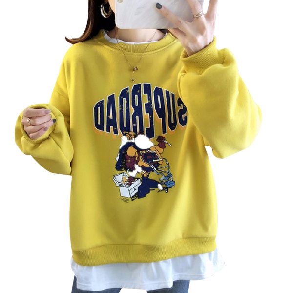

normvo autumn winter plus velvet sweatshirt women long sleeve print pullover sweatshirt female casual loose warm, Black