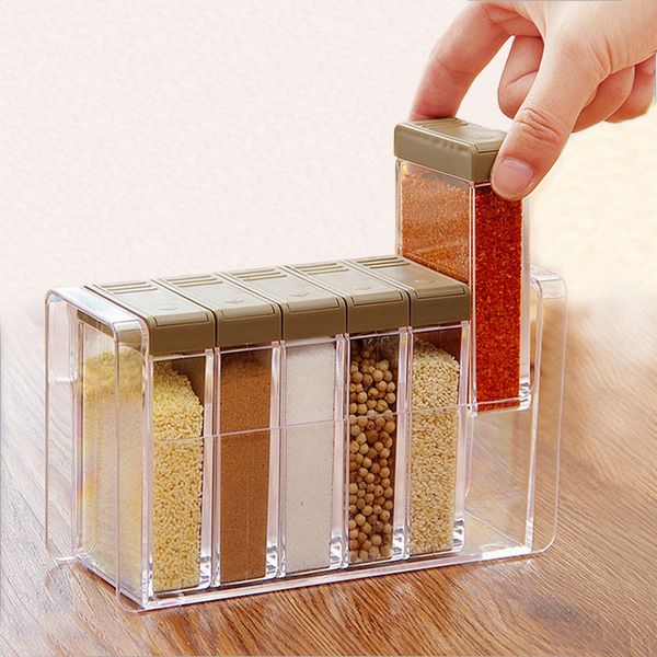 

acrylic transparent spice jar colorful lid seasoning box 6pcs/set kitchen tools salt condiment cruet storage box containers