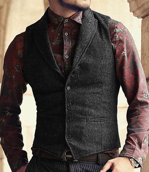 

mens suit vest lapel v neck wool herringbone casual formal business vest waistcoat groomman for wedding green/black/brown, Black;white
