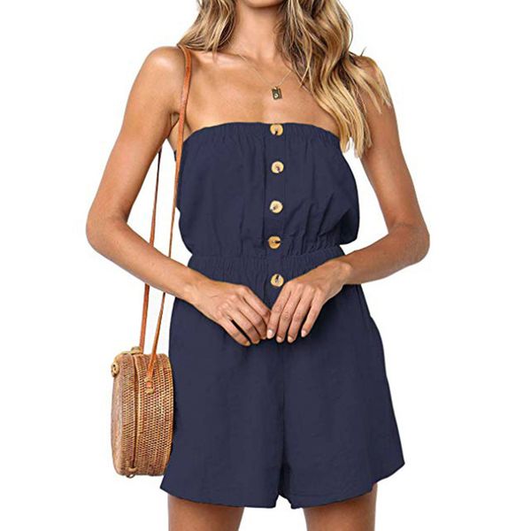 

women wrapped chest button jumpsuit jumper female casual loose pockets rompers xrq88, Black;white
