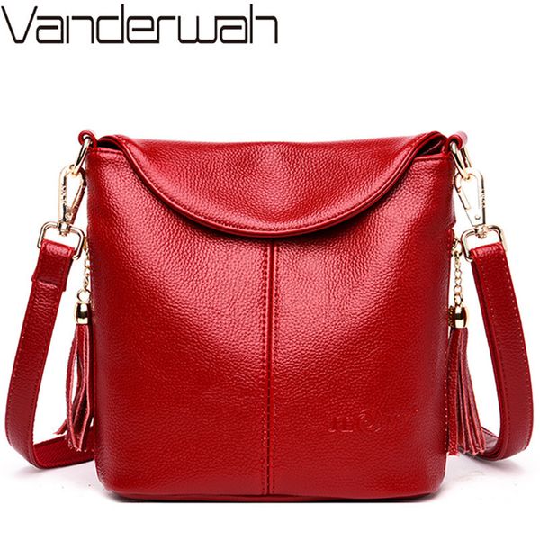 

vintage female shoulder messenger bag ladies soft genuine leather crossbody bags for women handbag sac fashion tassel bucket bag