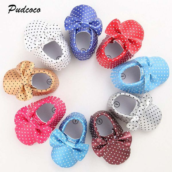 

2019 brand newborn baby girl princess cute crib shoes bow fringe soft sole pram anti-slip prewalker pu baby shoes 0-18m