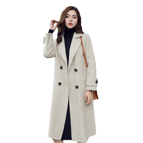 

2019 korean autumn winter women wool long jacket fashion slim elegant ladies warm overcoat solid color female woolen coat xa19, Black