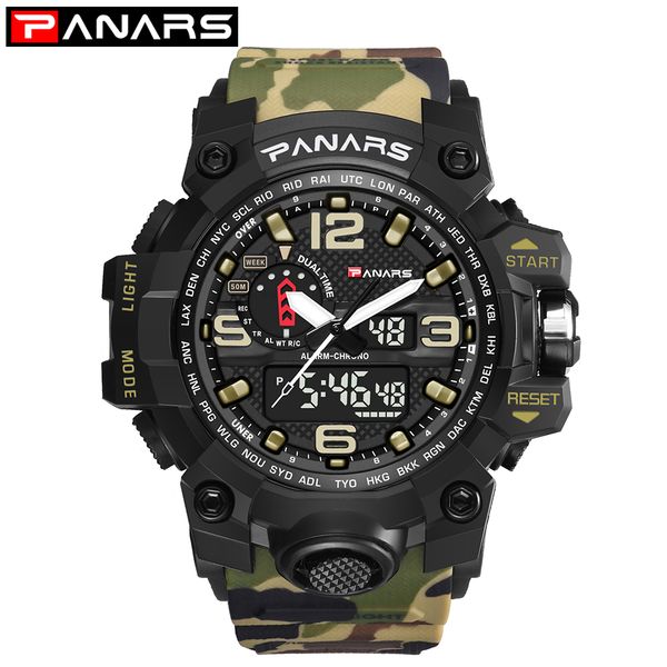 

panars men sport digital watch waterproof led analog electronic quartz fitness swimming sport watch for men 2019 reloj hombre, Slivery;brown