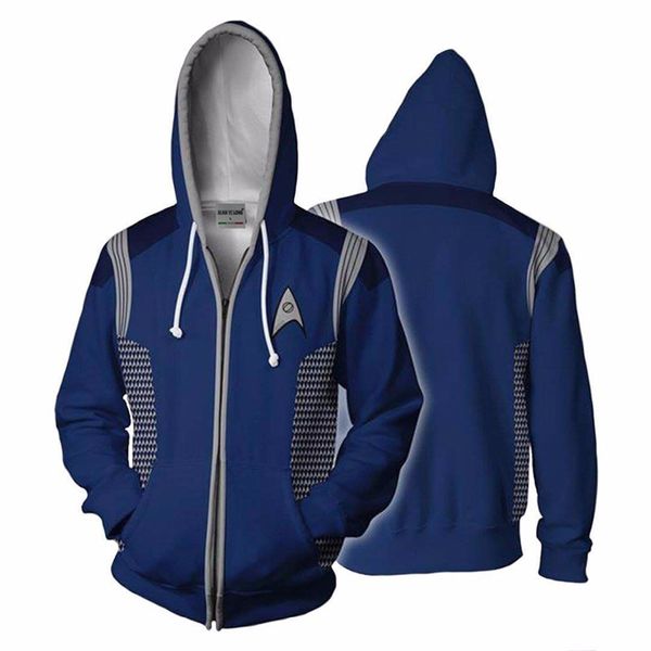 

men's hoodies coat hoodies anime cosplay costume star discovery zip up hoodie 3d printed zipper drop ship, Black