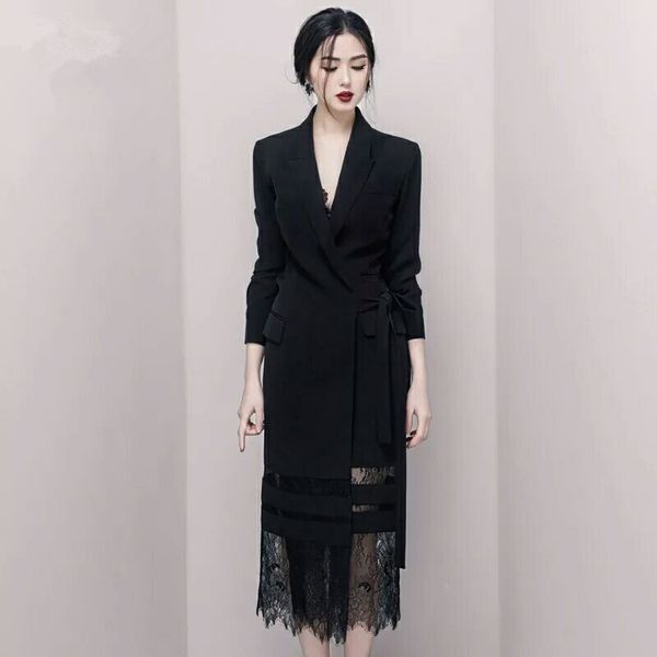 

lace black long blazer dress women spring long lace blazer coat dress 2019, White;black