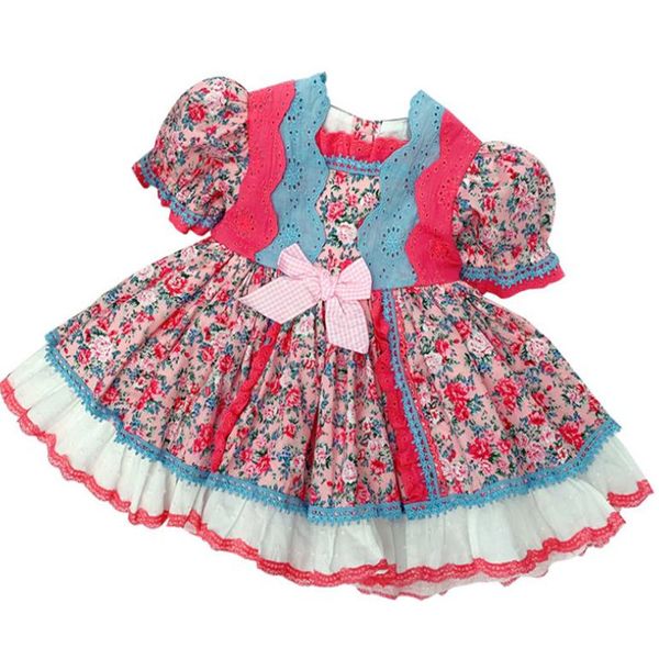 2020 spring and autumn spain lolita style girl sweet big bow dress pure cotton floral oversized butterfly dress, Red;yellow