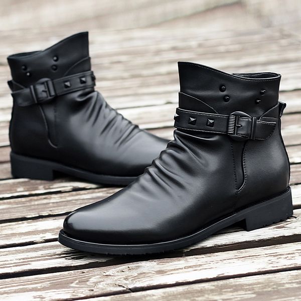 

2020 new autumn and winter men's boots high-autumn men's motorcycle boots leather shoes winter shoes fur warm, Black