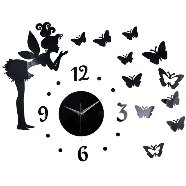 

butterfly elf mirror effect sticker diy wall clock home decoration