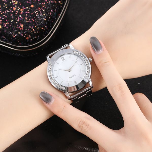 

fashion rhinestone quality luxury ladies watch clock reloj mujer women stainless steel bracelet wrist watch women watches 2019, Slivery;brown