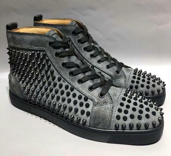 

new studded spikes casual flats red bottom luxury shoes new for men and women party designer sneakers lovers genuine leather c1, Black