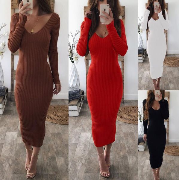 

women long dress bodycon v neck long sleeve vertical stripes knit casual s- xl spring autumn american fashion clothes, Black;pink