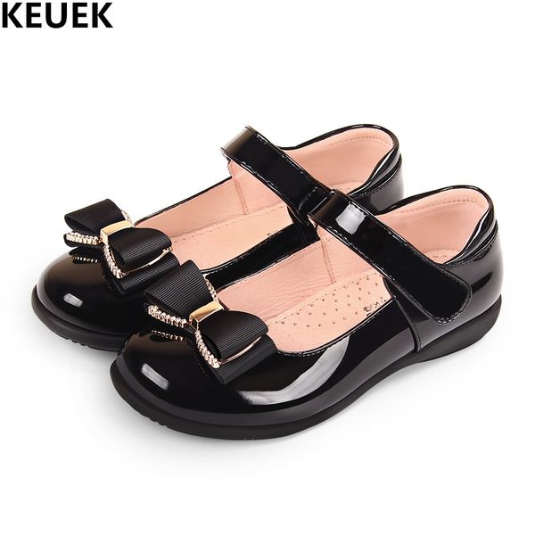 

new children leather shoes girls black bowtie dance shoes princess party show student casual single kids flats 019, Black;grey