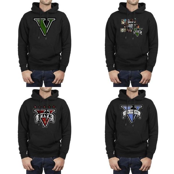 

мода мужчины grand theft auto онлайн логотип winter толстовки, толстовки печать drawstring хип-хоп толстовки красный pentagram зеленый v gta, Black