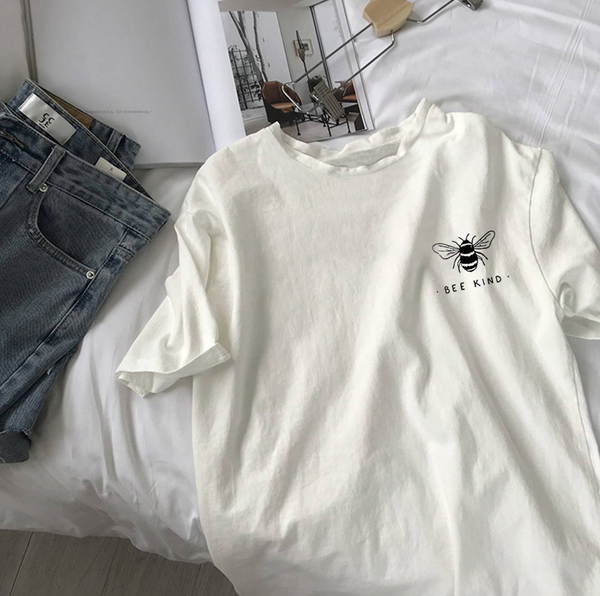 

2019 cartoon bee printed women t-shirt simple letter printing tees summer white casual short sleeve harajuku fashion female