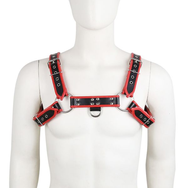 

new red black fetish body chest costume leather harness bondage restraints products gay pvc leather tanks for men
