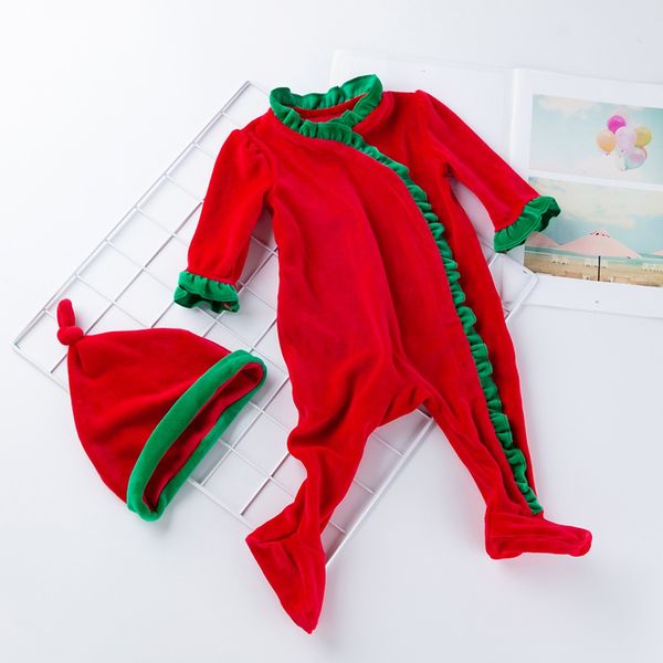 

christmas toddler baby long sleeve solid long sleeve jumpsuit +hat outfits set newborn clothes baby girls clothes boys, White