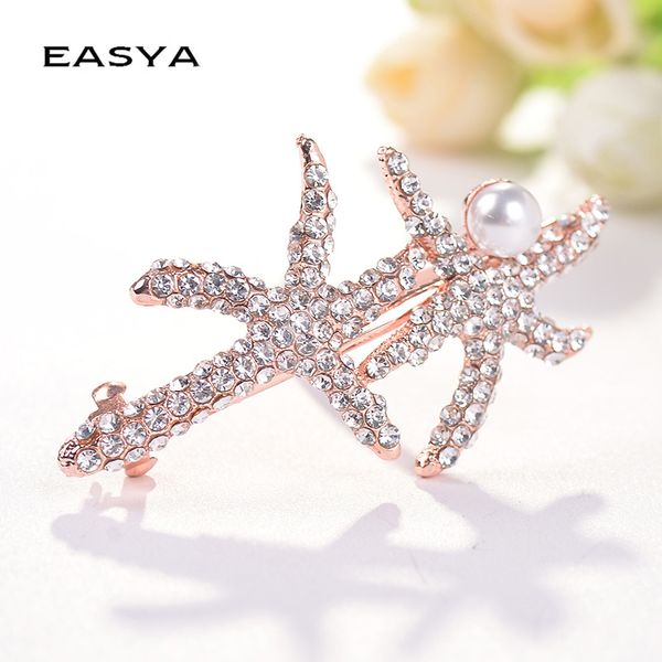 

easya silver gold metal double starfish hairpin hairwear hair accessories fashion women crystal simulated pearl hair clips