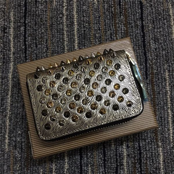 

in 2020 the fashion leather men's and women's wallets classic daily zipper short rivet zipper red shoes wallet trend joker punk, Red;black