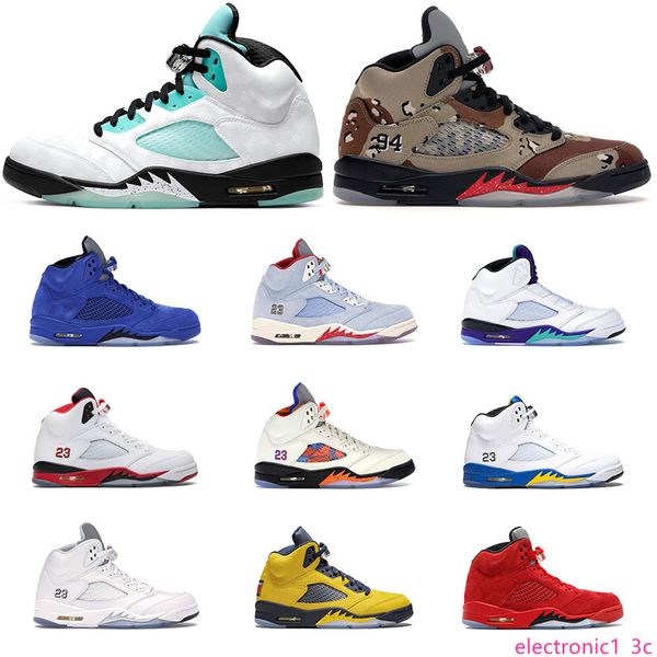 

2019 5 5s og black metallic white cement mens basketball shoes blue suede olympic gold medal fire red sports sneakers shoes us 7-13, Black;green