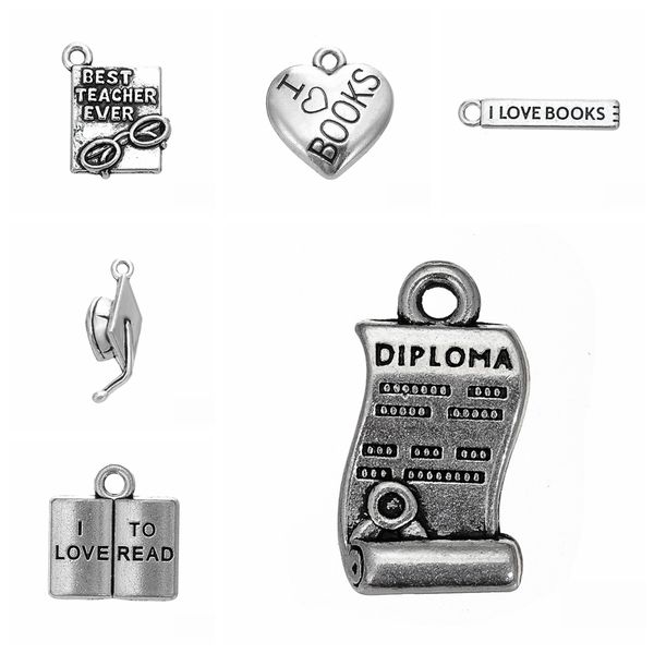 

10pcs charms findings diy accessories graduation certificate school student teacher bachelor hat book pendant antique silver, Bronze;silver