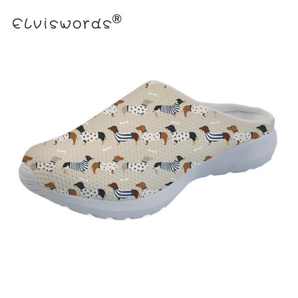 

elviswords dachshund dog printing women's beach sandals breathable mesh slippers female lightweight casual shoe zapatos de mujer, Black