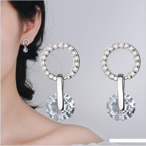 

корейские ювелирные изделия _925 чистое серебро ухо нежные серьги вспышка алмаз циркон темперамент простые дикие серьги женские корейские юв, Golden;silver