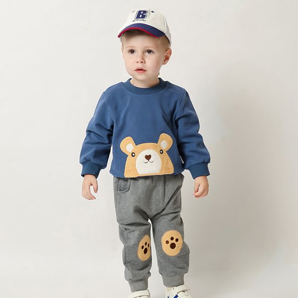 

2pcs autumn baby kids boys girls long sleeve cotton clothing sets cute cartoon bear printed sweatshirt +solid color trouser sets, White