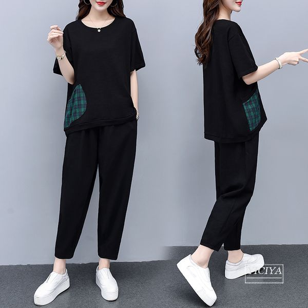 

dark blue denim suit summer clothes for women 2020 loose large size two-piece loose casual suit outfit set clothes for women, White