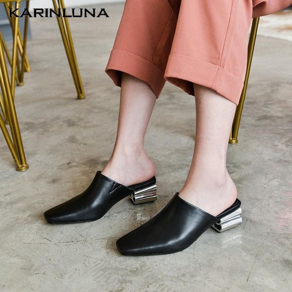 

karin brand new fashion plus size 43 square heels genuine leather summer women's shoes sandals mules pumps, Black