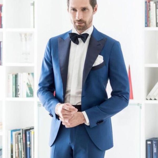 

navy blue formal party men suits for wedding tuxedos peaked lapel two piece groom tuxedos for wedding (jacket + pants, Black;gray