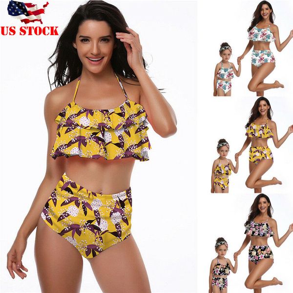 

new family swimwear matching mother daughter women kid girl bikini swimsuit monokini