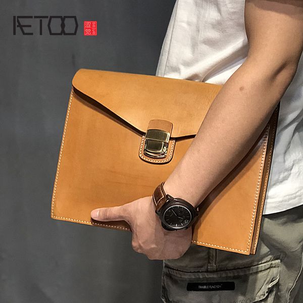 

aetoo handmade leather handbags, men's plant tanning cowhide envelope bags, high-capacity business a4 packages