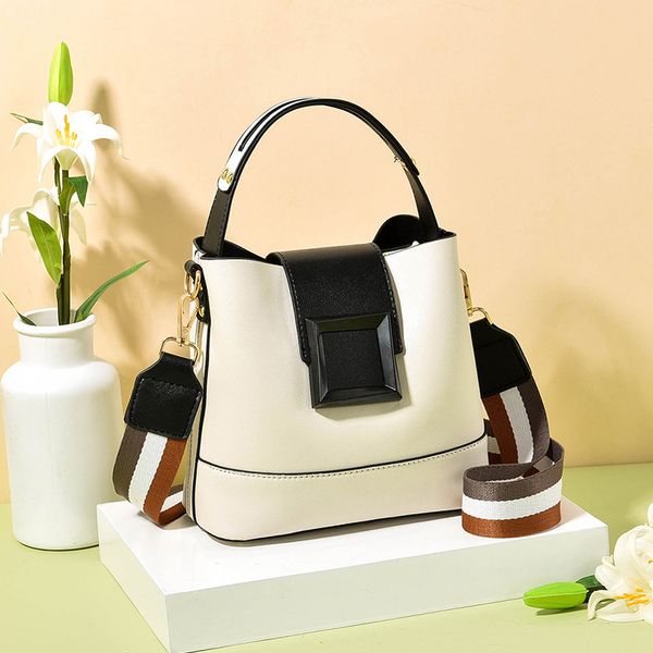 

vintage small women big buckle bucket bag for luxury handbags shoulder bags designer girls messenger color block crossbody bag