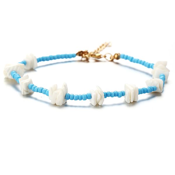 

blue color rice bead ankle broken white stone beads anklet bracelets on leg summer beach barefoot bohemian jewelry for women, Red;blue