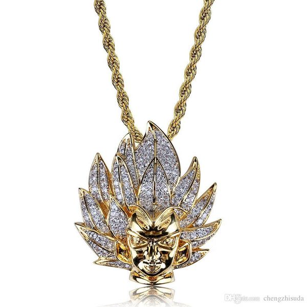 

hip hop iced out gold plated copper micro pave cubic zircon cartoon anime character pendants necklaces for men, Silver