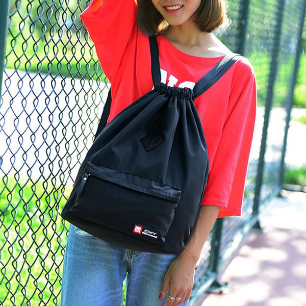 

men women nylon gym bag outdoor portable with zipper sports backpack adjustable strap thickened drawstring lock large capacity