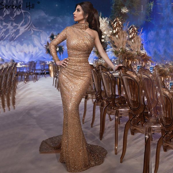 

dubai luxury one shoulder gold prom dresses design 2019 mermaid sparkle prom gowns serene hill bla60966, White;black