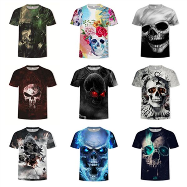 

mens designer men round-neck short-sleeved t-shirt 3d cool skull print, White;black