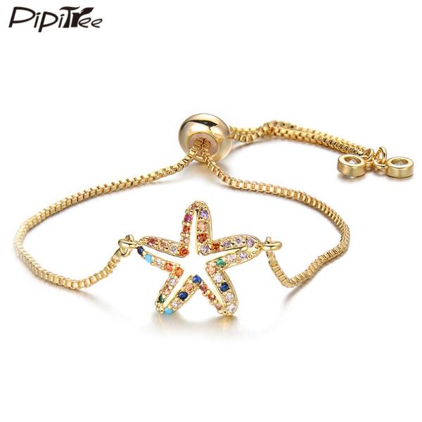 

pipitree copper slider chain multicolor cubic zirconia star bracelet femme adjustable silver/gold women charm bracelets jewelry, Golden;silver