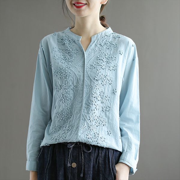 

гука одежда трехмерная вышитые v-образный вырез футболки сплошной цвет универсальный сплошной цвет литературно вышитые пуловеры стиль женщин, White