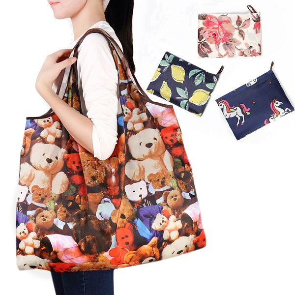 

folding shopping bag eco-friendly reusable portable shoulder handbag for travel grocery fashion pocket tote bags