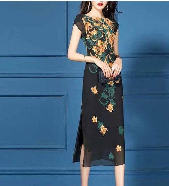 

summer new women fashion temperament slim waist split hip skirt dress, Black;gray